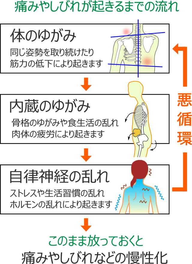 痛みやしびれが起きるまでの流れ